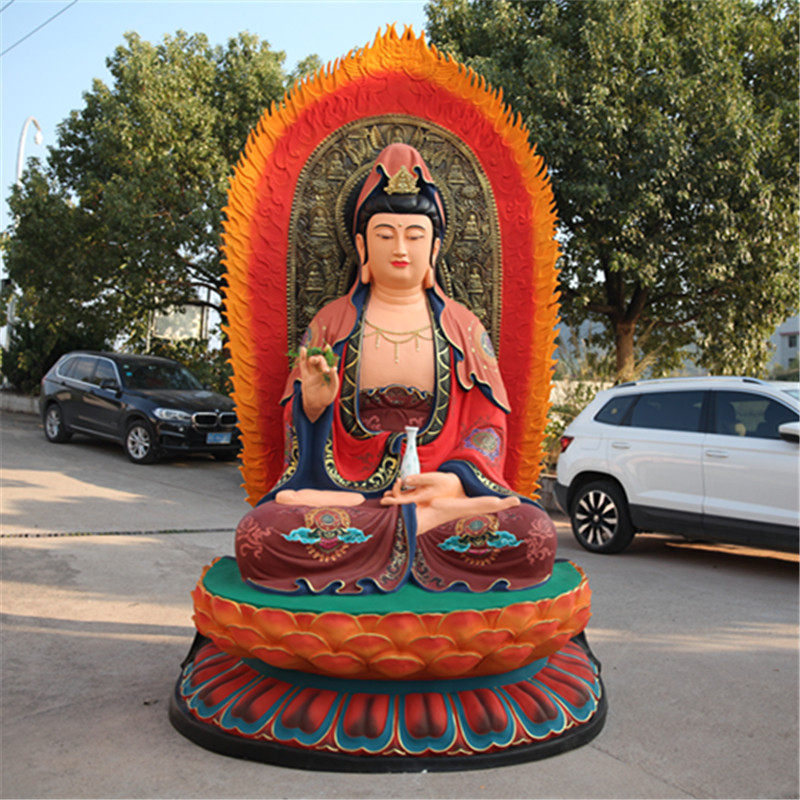 寺庙树脂带背光观世音金色佛像