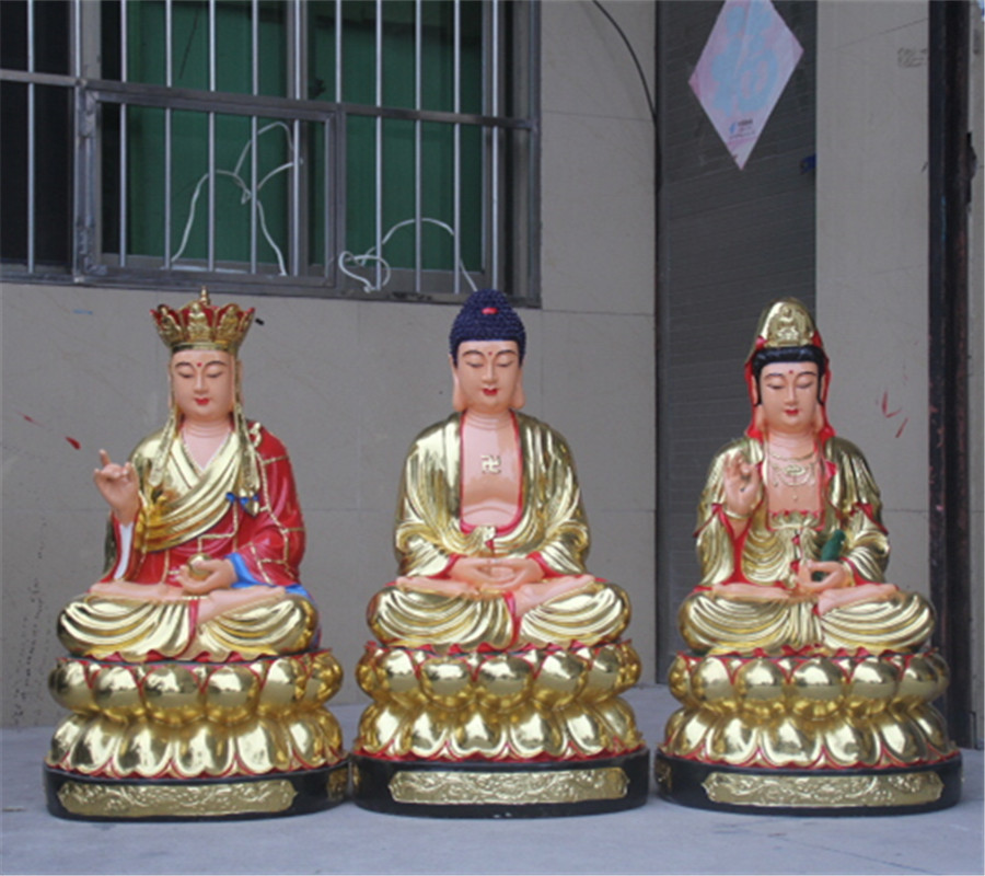 树脂彩绘观音地藏王鎏金供奉佛像