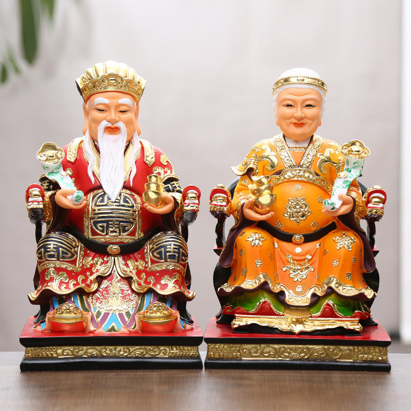 土地公土地婆供奉神像彩绘佛像摆件福德正君地主土地公婆佛像
