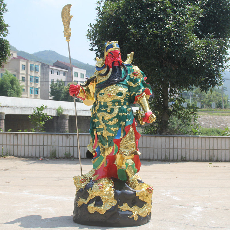 树脂鎏金彩绘九龙关公供奉佛像