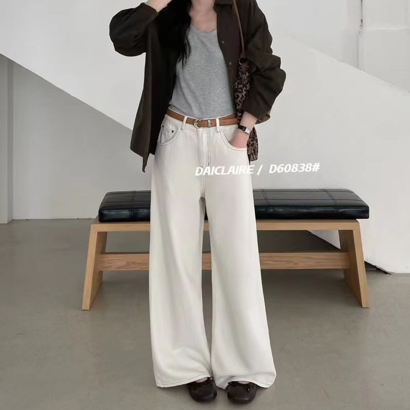 代嘉儿daiclaire牛仔裤女秋季新款高腰宽松破洞显瘦阔腿甩裤60838