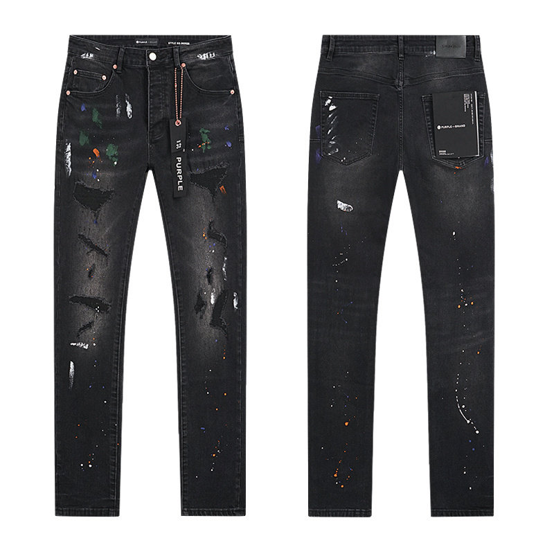 thumbnail for Cut and worn out big hole casual jeans PB American street slim small foot trousers