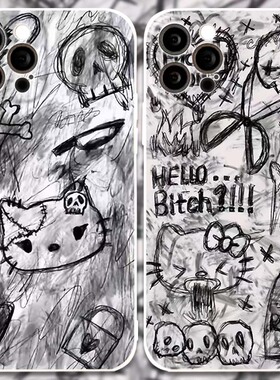暗黑亚文化涂鸦手机壳适用于iPhone17pro苹果16/16plus/15promaxOPPOreno14华为p70proVIVOx100小米三星