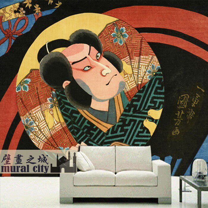 日本武士壁纸忍着浮世绘日系风格墙纸江户时代日式壁纸壁画背景墙