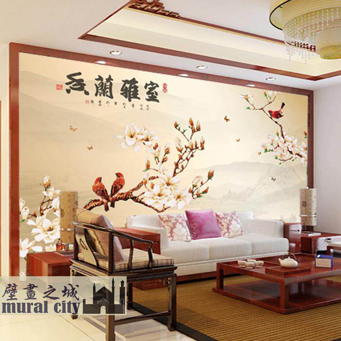玉兰花室雅兰香墙布中式典雅壁画墙纸壁纸酒店客厅电视沙发背景墙