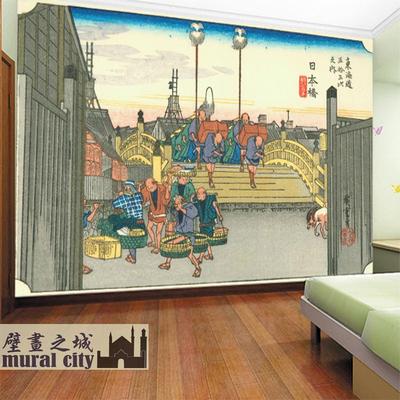 东海道五十三次壁纸日式浮世绘墙纸歌川广重代表作传统日本画壁画