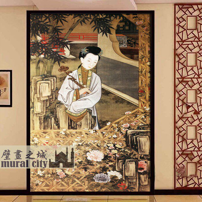 明清宫廷画美女宫女仕女图墙纸古代女子雍正美人图壁纸背景墙画布