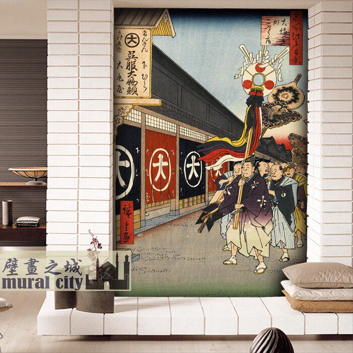 日本传统浮世绘壁纸日式复古安藤广重日系江户百景图墙纸背景墙