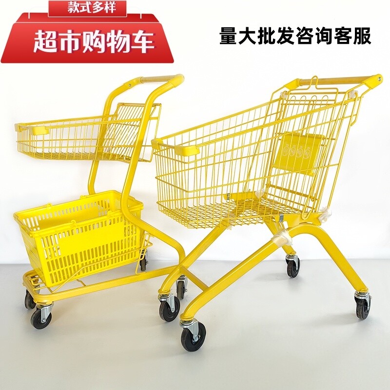 超市购物车手推车双层商场理货车多功能网红摆地摊粉色小推车家用
