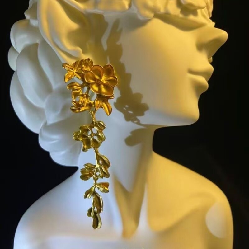 黄金一花一叶耳钉999金女培育钻树枝耳钉婚嫁耳饰 一花一叶耳挂
