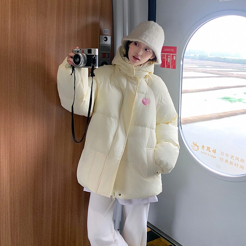 学院风白鸭绒羽绒服女2025冬季初高中学生甜美面包服少女冬装外套