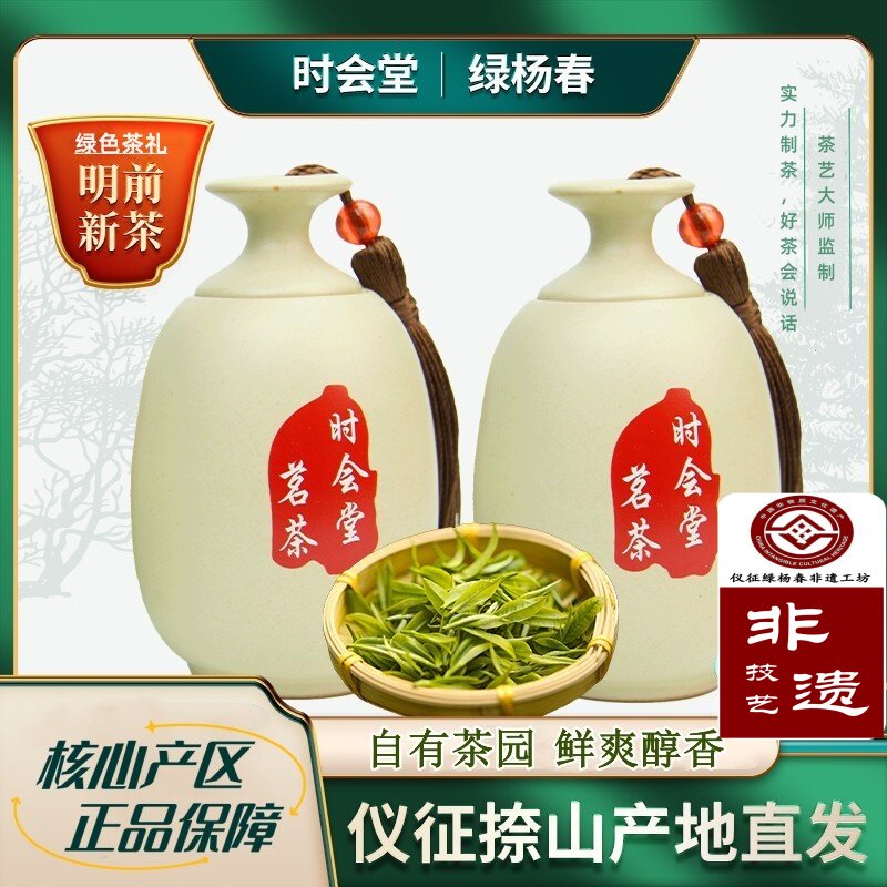 时会堂茗茶明前绿杨春扬州特产正宗仪征捺山26年新绿茶叶高档小罐