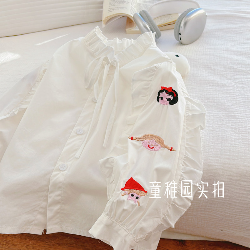 2025春秋新款纯棉女童衬衫衬衣女宝娃娃衫刺绣卡通女孩甜美宝宝潮