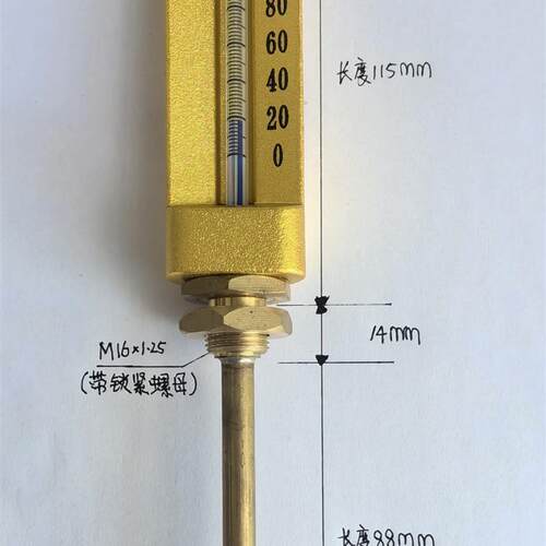 船舶V型温度计温度表工业管道温度计0-120细牙螺纹M16x1.25mm询价