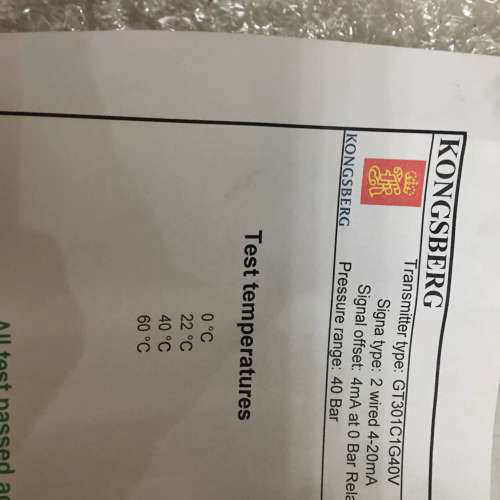 KONGSBERG GT301C1G40V 0-40bar  pressure transmitter议价