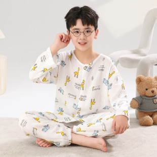 儿童睡衣春秋夏季薄款纯棉纱布新款宝宝空调服男女童家居服套装