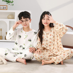 儿童睡衣夏季薄款男童纯棉空调服宝宝春秋长袖长裤纱布家居服套装