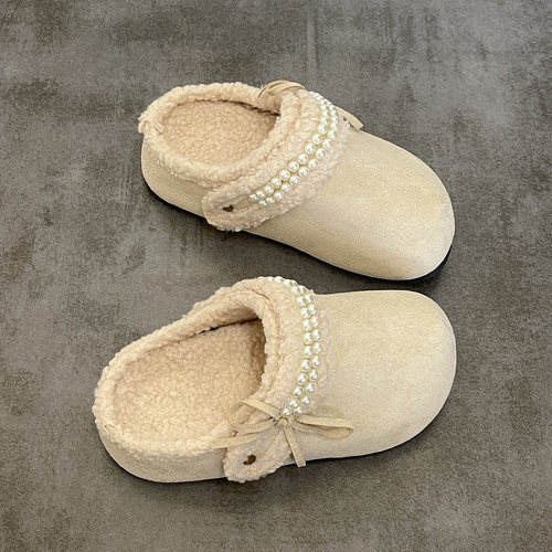 绵羊盒子 一脚蹬加绒勃肯鞋子女2025新款爆款冬季保暖毛毛半拖鞋