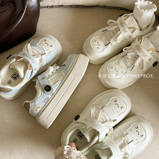 厚底鞋 学生百搭面包鞋 女2026新款 小白鞋 春季 绵羊盒子萌系小猫板鞋