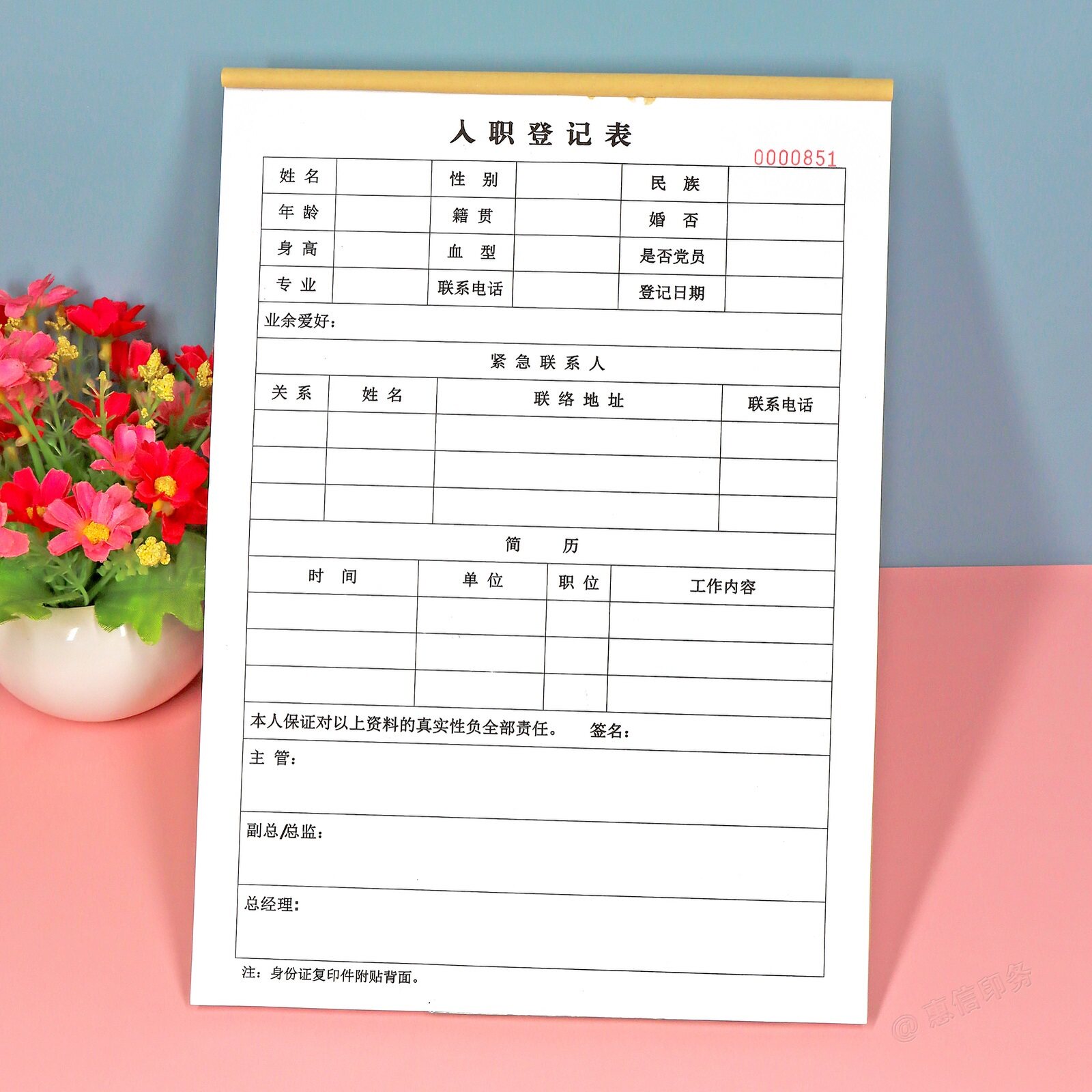 公司新员工入职登记表档案本