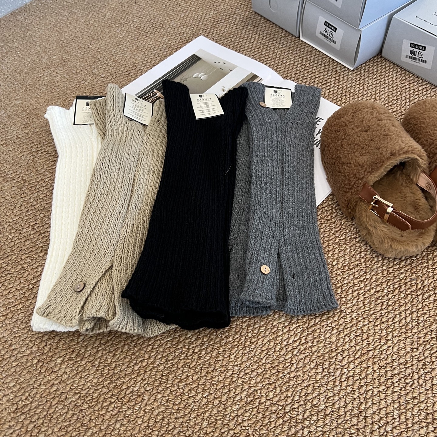 腿套韩版针织麻花纹中筒堆堆袜秋冬保暖显瘦百搭木扣装饰开叉袜套,女士内衣/男士内衣/家居服,中筒袜,淘宝优惠券,粉丝福利购,淘宝优惠卷