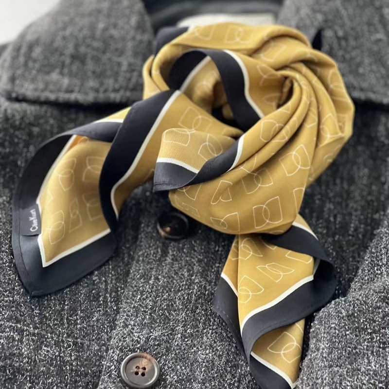 2025新款丝巾女春夏时尚百搭小方巾系脖围脖黄色小领巾装饰围巾潮