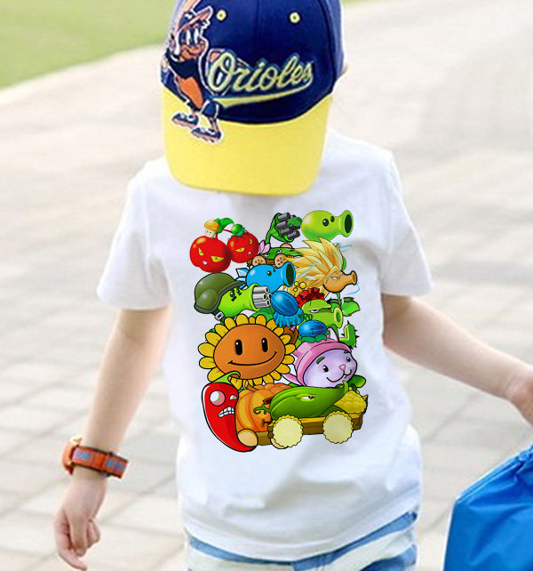 植物大战向日葵射手南西瓜坚果墙宝宝童装儿童纯棉短袖t恤e37亲子