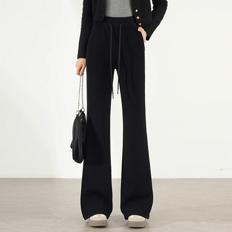 含羊毛加绒加厚喇叭裤女2024秋冬高腰显瘦修身lulu垂感微喇裤长裤