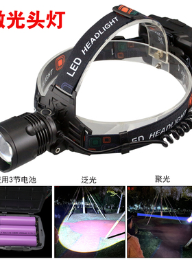 头灯强光可充电超亮头戴式钓鱼TYPEC变焦远射户外矿灯 白激光照明