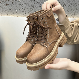 真皮马丁靴女秋季 磨砂材质女短靴英伦风秀气显腿长绒皮女 新款