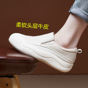 一脚蹬舒适不累脚面包鞋 复古厚底休闲单鞋 女 新款 头层牛皮2025春季