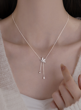 999足银蝴蝶流苏项链女