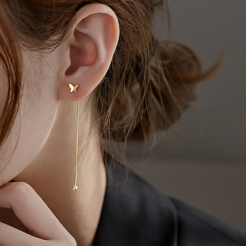 银奥女925纯银蝴蝶流苏耳线时尚小众高级感