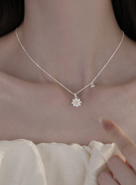 999足银莲花项链女小众设计