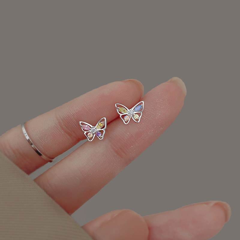 银奥纯银双层立体镂空蝴蝶耳钉