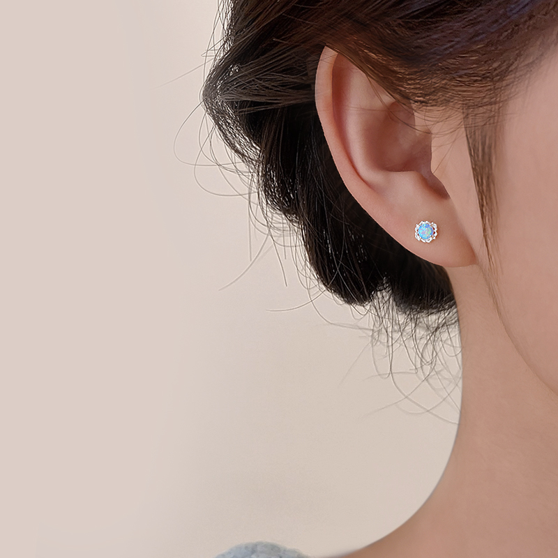 999足银幻彩欧泊耳钉女