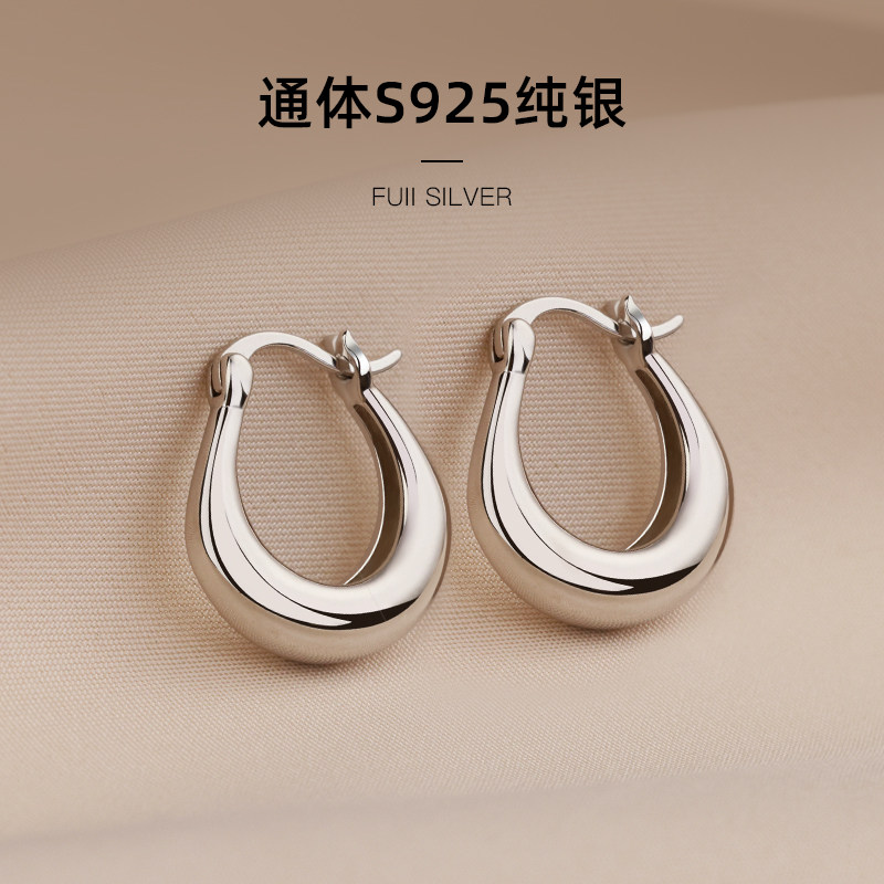 925纯银素圈耳扣女小众设计感轻奢高级耳环耳钉2026年新款潮耳饰