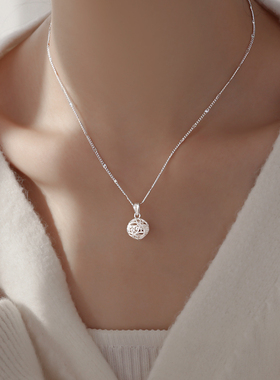 银奥999足银绣球项链女新款2025爆款毛衣链轻奢小众高级锁骨颈链