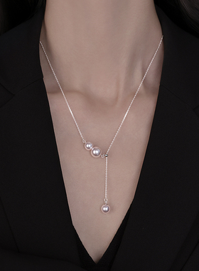 925银施家珍珠抽拉流苏锁骨链