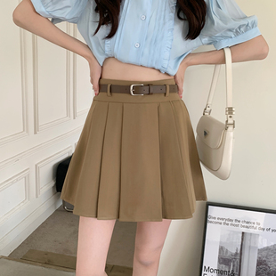 a字裙短裙学院风 遮胯2026半身裙显瘦西装 百褶裙女春季 卡其色大码