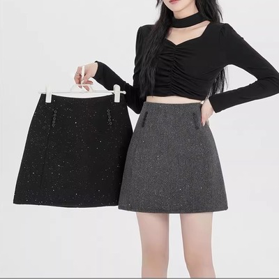 毛呢半身裙女秋冬高腰显瘦