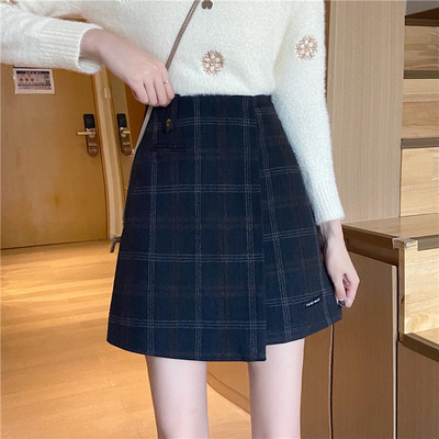毛呢格子大码包臀加厚遮肚半身裙