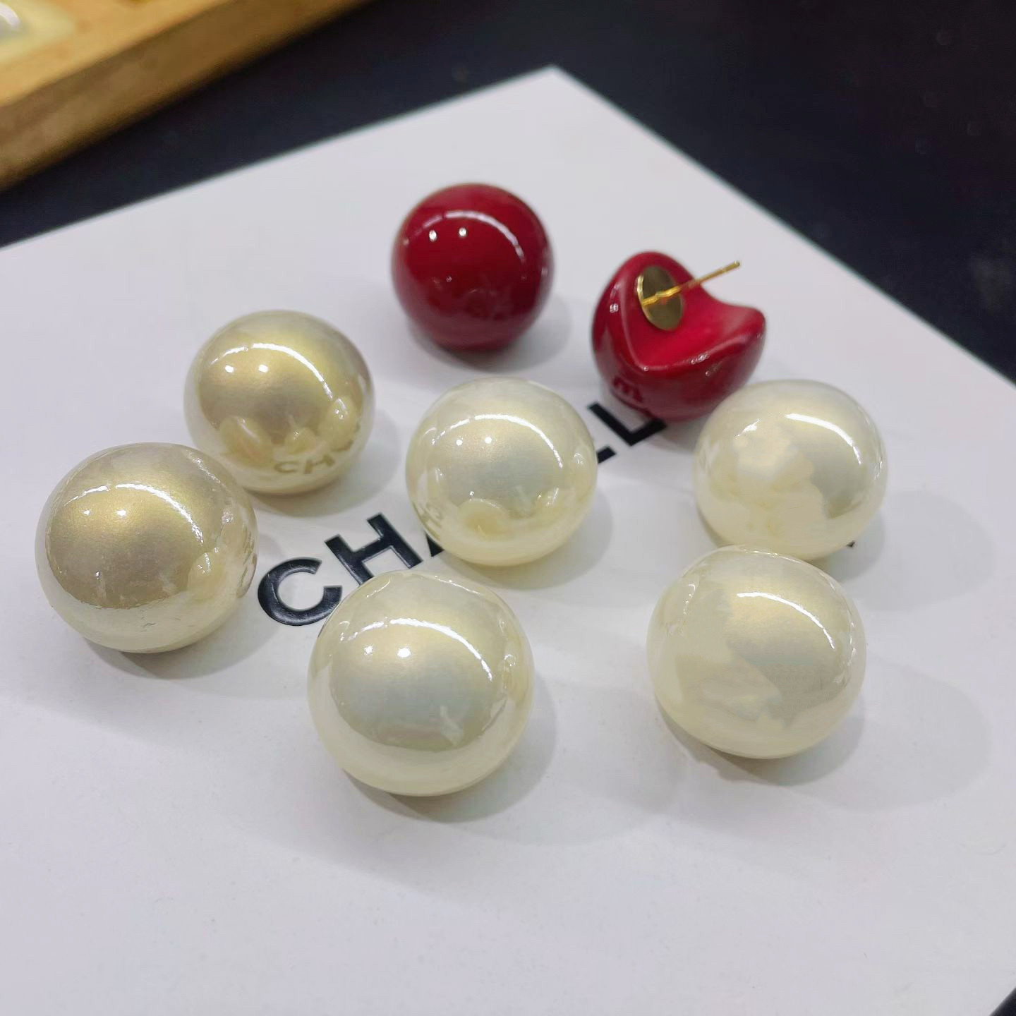 开口笑红色珠子耳环小众轻奢耳钉