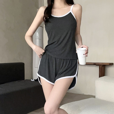 莫代尔带胸垫小个子休闲两件套女