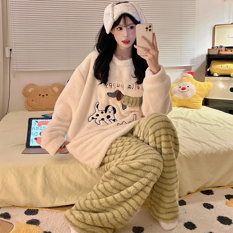 睡衣女秋冬季新款加厚贵妃绒套装