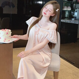 清凉度夏日！冰丝睡衣女夏季短袖睡裙新款可外穿带胸垫居家连衣裙