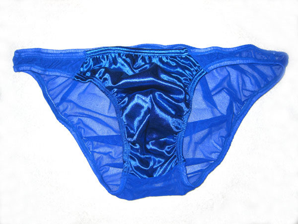 性感男式紧身内裤透气网纱囊袋男士透明三角裤仿真丝绸缎网纱内裤