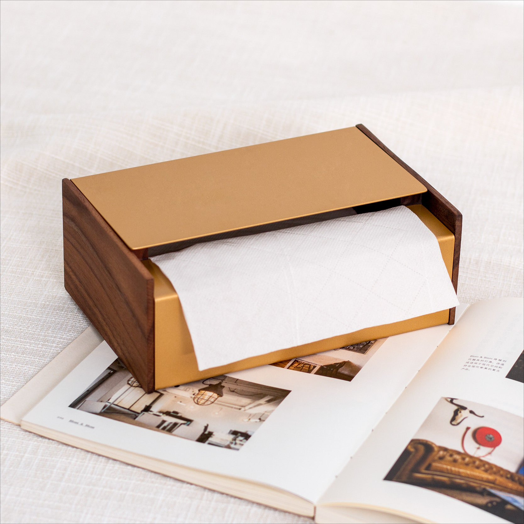 抽纸纸巾盒创意极简北欧日式黑胡桃金属抽纸盒高档不锈钢实木轻奢