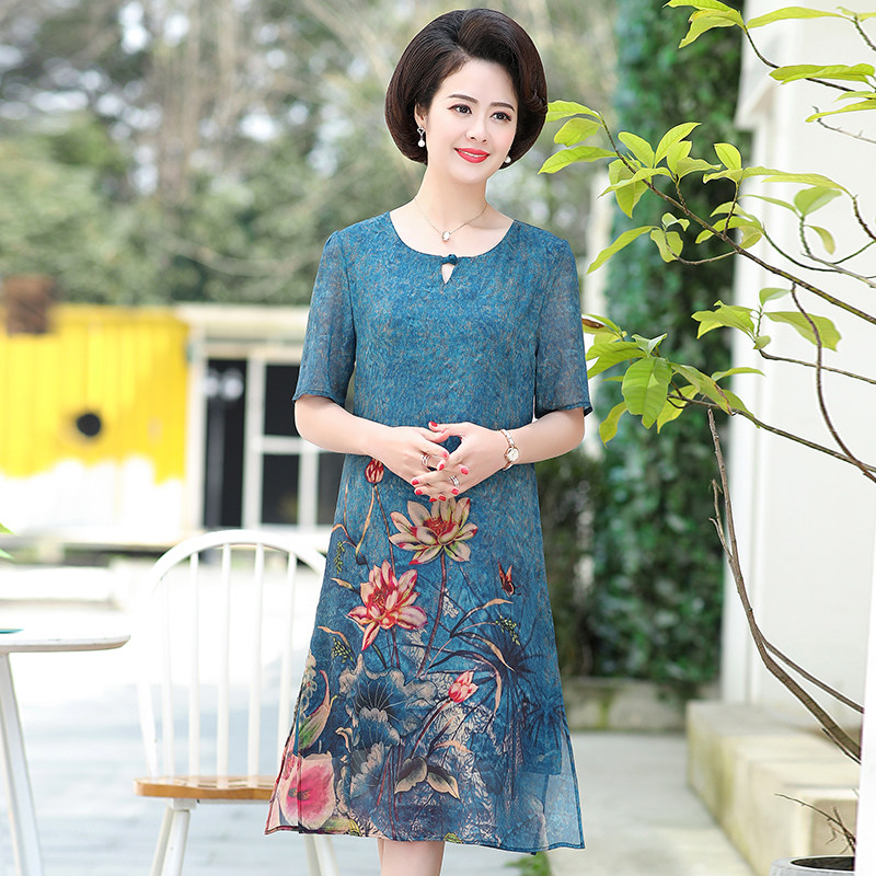 五六十岁妈妈夏天穿的群子nv中老年妇女50多60几岁老妈短袖连衣裙|ruв категории Женская одежда, в пожилых женщин - от Buy2taobao.com для оказания профессиональной услуги покупки агента Taobao