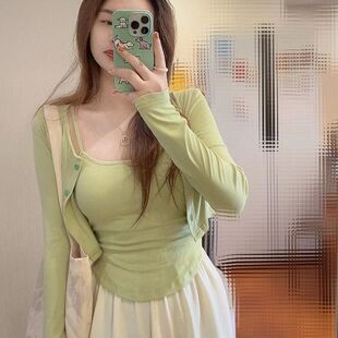 开衫女披肩韩系春秋穿搭吊带外搭罩衫两件套加小外套短款上衣套装